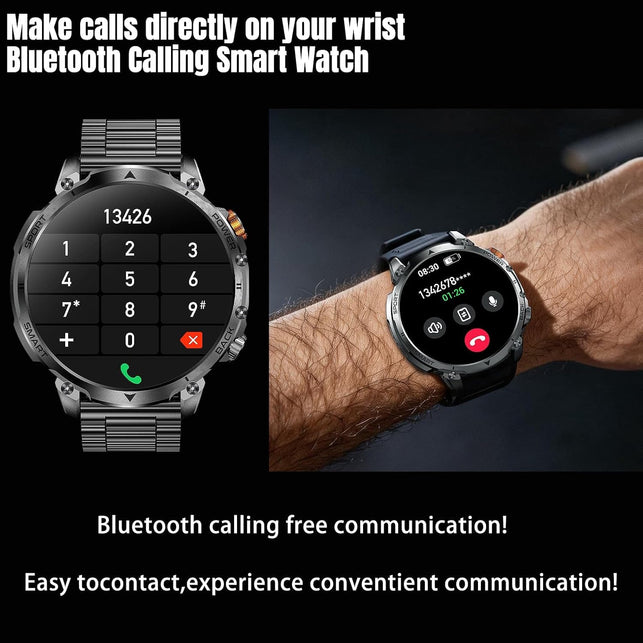 Bostbo Smart Watch, 1.7" IPS Screen, Battery 1400Mah,Answer/Make Calls 100+ Sport Modes,Military Smart Watches for Men,Ip68 Waterproof,Compass with Flashlight,Compatible with Ios & Android
