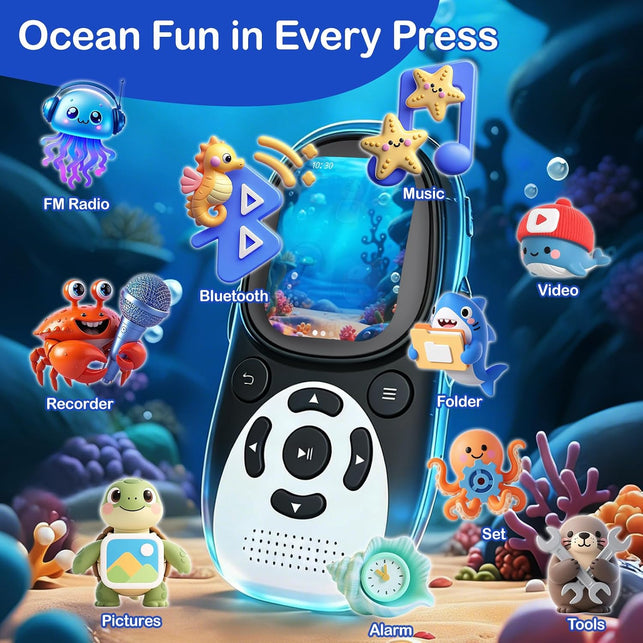 64GB Kids MP3 Player with Bluetooth 5.3, Cute Penguin, Speaker