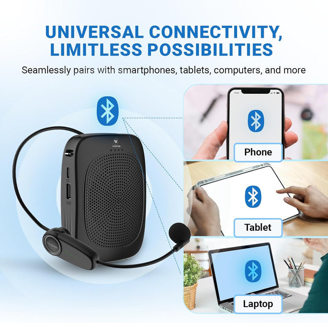 Wireless Voice Amplifier with Headset Microphone,Personal Wireless Bluetooth Amplifier with Mic,Teachers Microphone Wireless,Mini Megaphone Speaker,Portable PA System for Classroom C002
