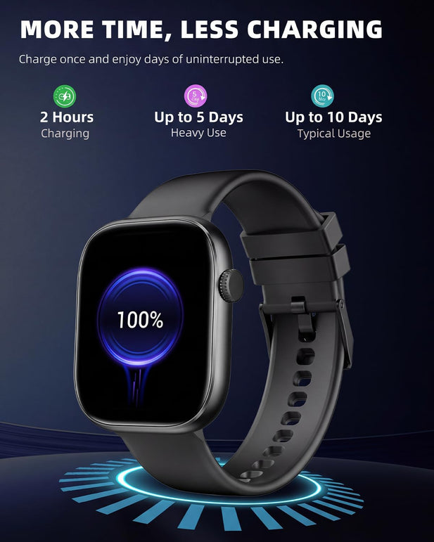 Smart Watch for Women Men, 1.83" HD Touchscreen, Fitness and Sleep Trackers, Heart Rate Monitor, Bluetooth Calling Smartwatch for Android/Ios, IP67 Water Resistant Multi-Sport Modes Pedometer, Black