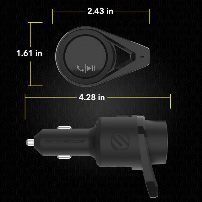 Scosche BTFM9 FM Bluetooth Transmitter Car, Dual 12W USB-C and USB-A Charging Ports, Fast Type C Car Charger, Wireless Radio Bluetooth Adapter, Hands-Free Car Kit for Calls, Siri and Google Assistant