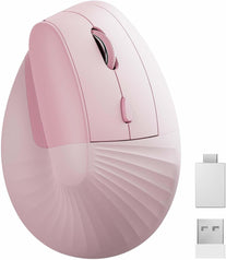 Unipows Ergonomic Vertical Mouse, Wireless Type C Rechargeable Mouse with USB & Type C Adapter, Silent Small Mouse for Notebook, Laptop, Desktop, PC, Macbook and All Type C Devices - Pink