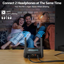 1Mii B06TX+ Long Range Bluetooth 5.2 Transmitter for TV/PC to 2 Wireless Headphones/Speakers, Bluetooth Adapter for TV W/Screen Display Plug N Play, Aptx Low Latency & HD Audio