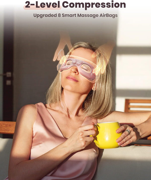 Eye Massager with Heat & Remote, Bluetooth Music Heated Massager for Migraines, Relax and Reduce Eye Strain Dark Circles Eye Bags Dry Eye Improve Sleep, Ideal Gifts for Women/Men