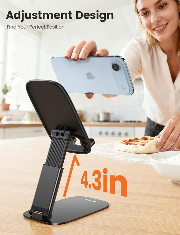 Lamicall Ultra Thin Cell Phone Stand for Desk, [Height Adjustable] Foldable Desktop Phone Holder, Portable Mobile Stand, Office Desk Accessories for Iphone 17 16 15 14 13 Pro Max Air, Galaxy S25, S24