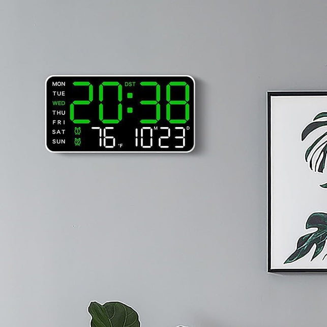 Voice Control Alarm LED Digital Clocks Temp Date Week Display Wall Clock 12/24H DST Brightness Setting 2 Alarms Clocks
