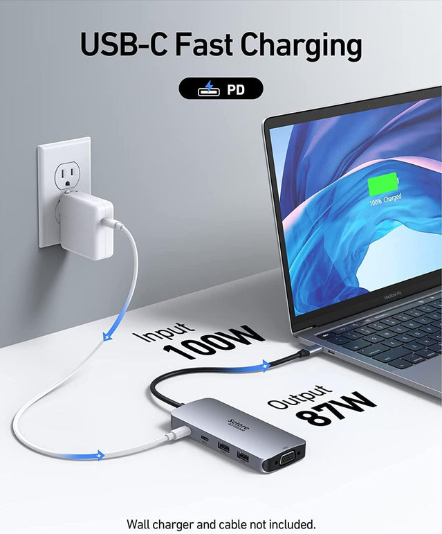 USB C Docking Station Dual HDMI Monitor Adapter, USB C Hub Multiple Monitor Adapter with Dual HDMI, Displayport, VGA, 100W PD Charging, 2USB a 2.0, USB C 2.0 Ports Adapter for Dell XPS, HP, Lenovo,Etc