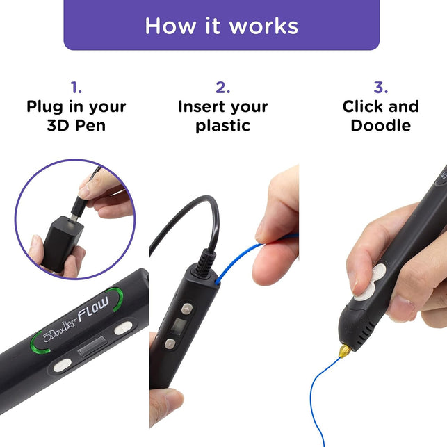 3Doodler Flow 3D Printing Pen for Teens, Adults & Creators – Black, with Free Refill Filaments, Stencil Book & Guide, 3.1 X 10.74 X 4.44 Inches