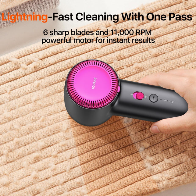 TORRAS Rechargeable Fabric Shaver Electric Lint Remover 3-Speed Remove Fuzz, Pilling for Cashmere, Wool, Clothes, Sweater, Coat, Furniture, Clothes Depiller with Replacement Blades, Fuchsia