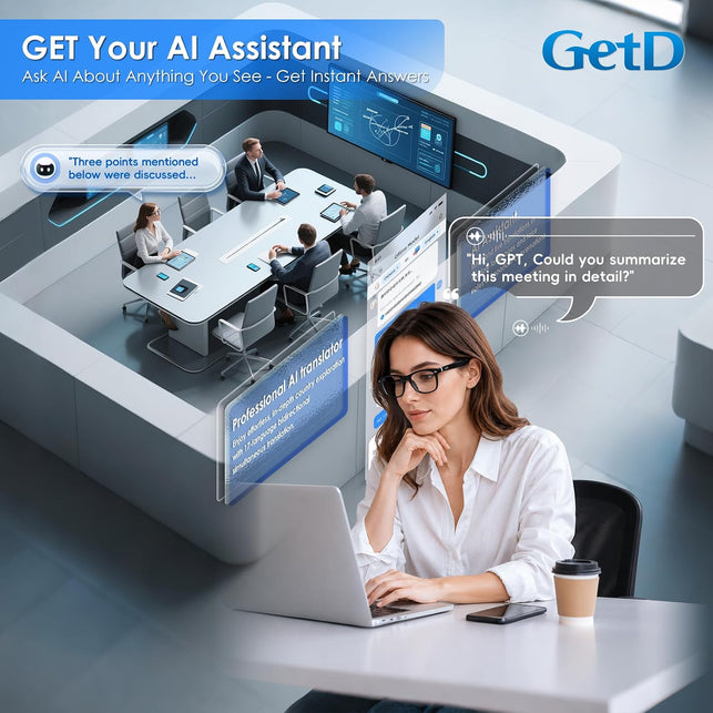 Getd AI Glasses, Smart Glasses Powered by Chatgpt, Real-Time AI Translation | Photochromic Lens, AI Translation in 145 Languages, Hands‑Free Calls, Immersive Audio, Holds AI Conversations