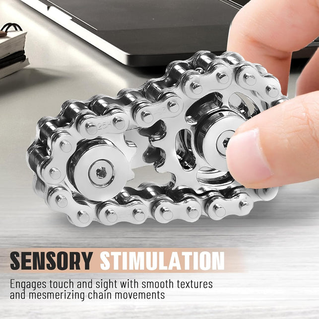 Fidget Spinner Toy for Adults Metal Figette Bike Chain Easter Basket Stuffer for Adult Men Pain Stim ADHD Teen Cool Gadgets Quiet Desk Offices Anxiety Relief Items Stress Tool Sensory Spiky - Black