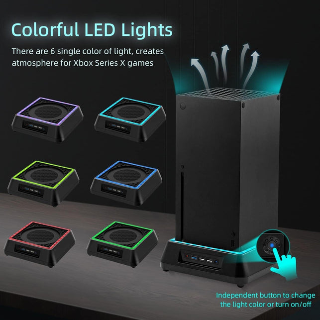 Mcbazel Cooling Fan for Xbox Series X,RGB LED Light Vertical Cooling Stand with Adjustable 3 Levels of Fan Speed