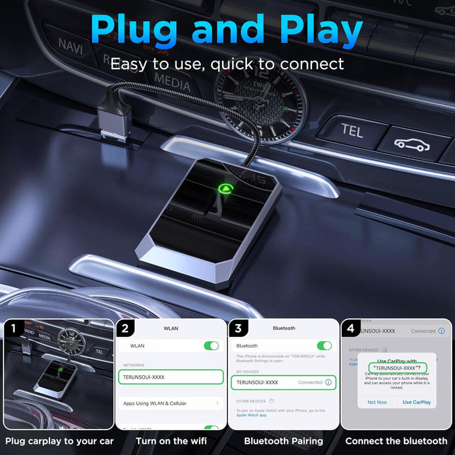 Wireless Carplay Adapter, Converts Wired to Wireless Carplay Adapter for Iphone, Wireless Control Plug & Play Carplay for Cars from 2017 & for Apple Iphone Ios 10+