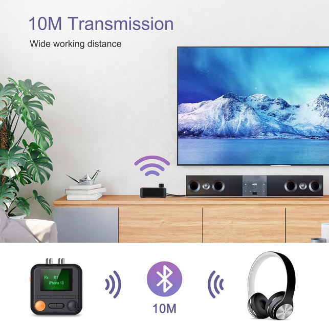 JXTZ Bluetooth 5.2 Transmitter Receiver, Hifi Bluetooth Audio Adapter with Display, Wireless Audio Adapter for Music Streaming Sound System, Headphones, TV, Support TF Card/Rca/3.5Mm AUX Output