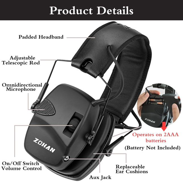 ZOHAN Electronic Shooting Ear Protection Sound Amplification Anti-Noise Earmuffs Professional Hunting Ear Defender Outdoor Sport