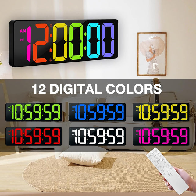 RGB Digital Wall Clock Timer with Remote Control, Count up and Down