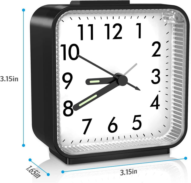 AMIR Analog Alarm Clock, Silent Non Ticking Small Clock, Travel Alarm Clock with Snooze & Light, Ascending Beep Sounds, Battery Operated Loud Alarm Clock for Bedroon, Bedside, Desk (Black)