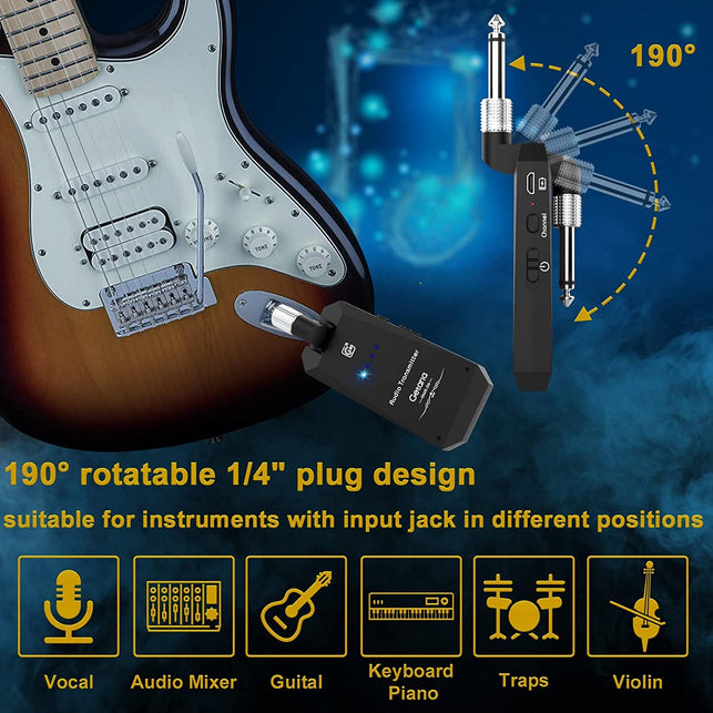 Getaria Wireless Guitar Transmitter Receiver Set 5.8GH Guitar System 4 Channels for Electric Bass Cordless Amplifier Guitar Cable Jack