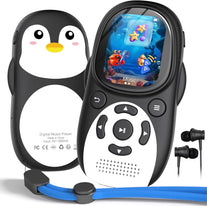64GB Kids MP3 Player with Bluetooth 5.3, Cute Penguin, Speaker