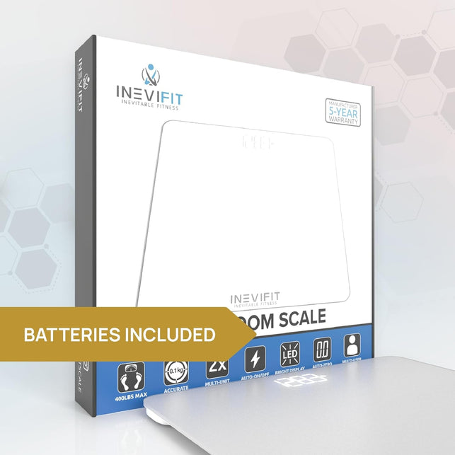 INEVIFIT Bathroom Scale, Highly Accurate Digital Bathroom Body Scale, Measures Weight up to 400 Lbs. Includes Batteries