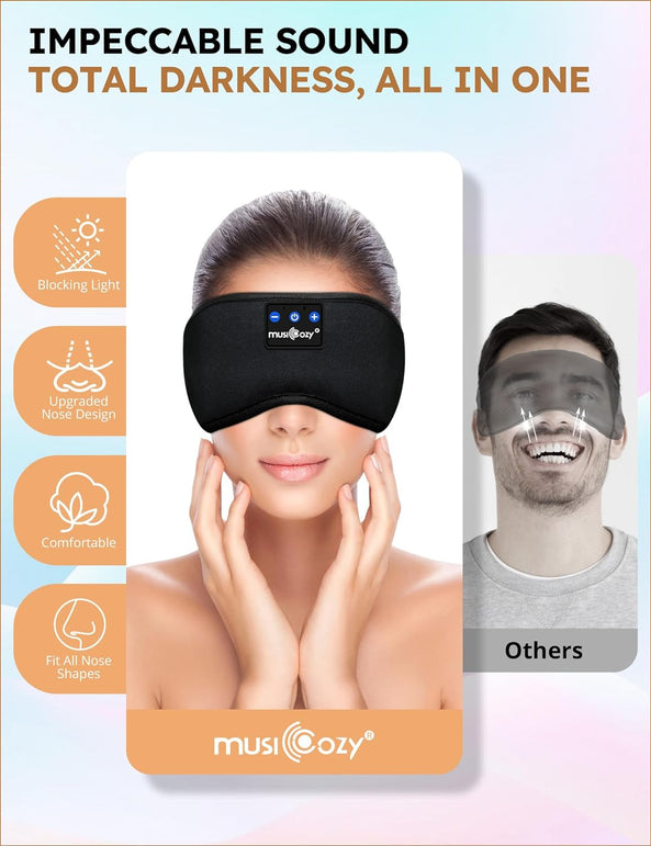 MUSICOZY Sleep Headphones Bluetooth 5.4 Headband Sleeping Headphones Eye Mask for Women Men Unisex, Wireless Music Mask Built-In Speakers Microphone Adjustable Strap for Side Sleepers Travel Office