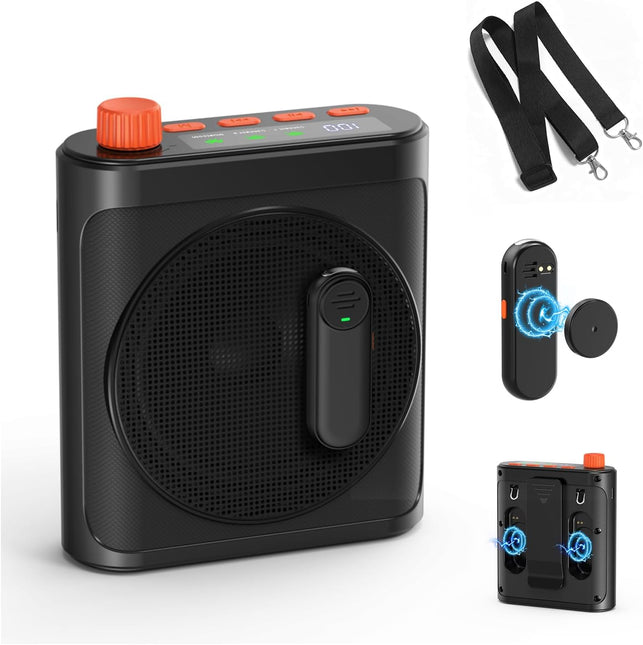 Yayusi Wireless Voice Amplifier for Teachers with 2 Magnetic Lavalier Mics, Hands Free Mini Portable Microphone and Speaker with Lanyard, Rechargeable Teacher Microphones for Classroom/Meetings/Speech
