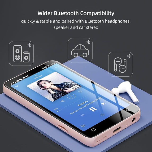 MP3 Player with Bluetooth and Wifi,Mp3 Player with Spotify,Spotify Kids,Audible,Pandora,Amazon Music,4" Music Player MP4 up to 1Tb(80Gb,Pink_White)