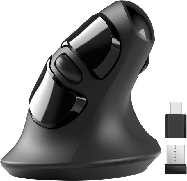 Micropack Ergonomic Mouse, Vertical Wireless Mouse with USB a & Type-C Receiver, Ergo Design Reduces Muscle Strain, 6 Buttons 800/1200/1600 DPI Mouse for Windows, Mac, PC, Laptop, Black