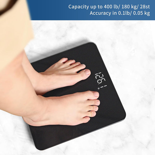 Vitafit Digital Bathroom Scale for Body Weight, Weighing Professional since 2001, Clear LED Display and Step-On, 3*AAA Batteries Included, 400Lb/180Kg, Spray Silver Black