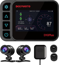 Motorcycle Dash Cam 1080P Dual HD Camera Front and Rear View, IP67 Waterproof 150° Wide Angle, Built-In Wifi, G-Sensor, WDR, Tire Pressure Monitoring, Starvis Night Vision (D10Plus)