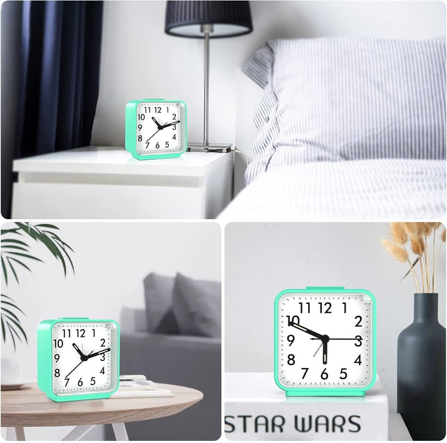 ORIA Small Analog Alarm Clock, Green Dial with Luminous Hands, Silent No Tick, Snooze, Battery Operated for Bedroom, Office, School, Travel