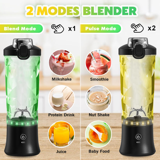 Portable Blender Personal Juicer with Insulated Sleeve for Shakes and Smoothies - 21 Oz Mini Blender Cup with 6 Blades, Travel Lid, USB Rechargeable - Small Blender for Kitchen, Travel, Office, Gym