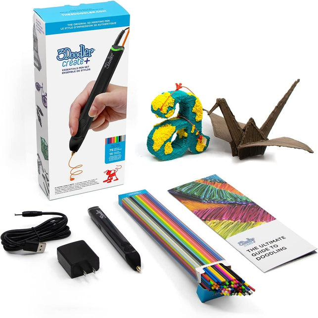 3Doodler Create+ 3D Printing Pen for Teens, Adults & Creators! - Black (2022 Model) - with Free Refill Filaments + Stencil Book + Getting Started Guide