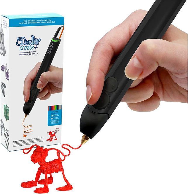 3Doodler Create+ 3D Printing Pen for Teens, Adults & Creators! - Black (2022 Model) - with Free Refill Filaments + Stencil Book + Getting Started Guide