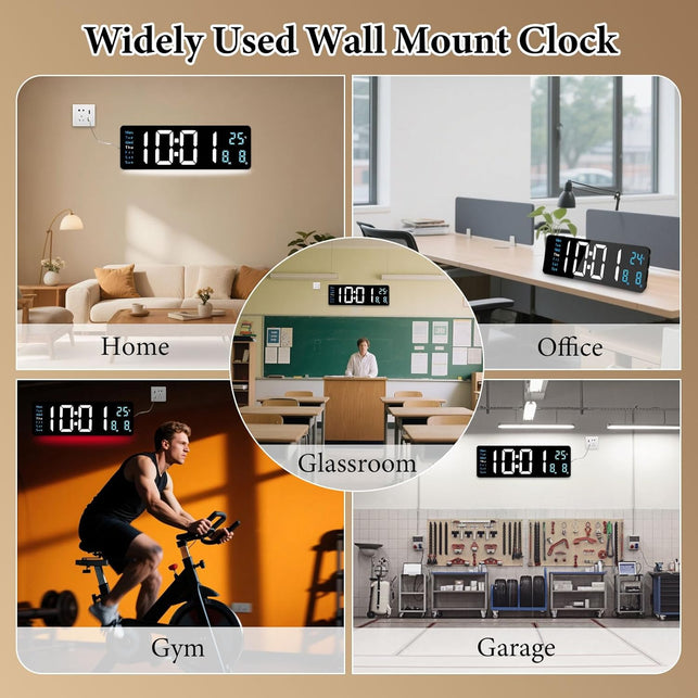 Oolong 16 Inch Large Digital Wall Clock,Led Display with Remote,8 RGB Ambient Light,10-Level Auto & Manual Dimmer,Countdown Timer,Temperature Date,12/24H for Living Room Bedroom Kitchen Seniors Kids