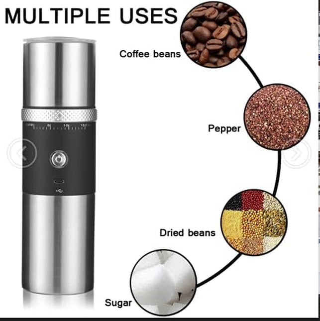 Electric Conical Burr Coffee Grinder Battery Portable Cordless Rechargeable Espresso Coffee Bean Grinder Travel Coffee Maker with 15 Fine to Coarse Grind Settings for Home Use (Black)