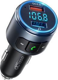 Octeso Upgraded V5.0 FM Bluetooth Transmitter Car, QC3.0 & LED Backlit Wireless Bluetooth FM Radio Adapter Music Player/Car Kit with Hands-Free Calls, Siri Google Assistant