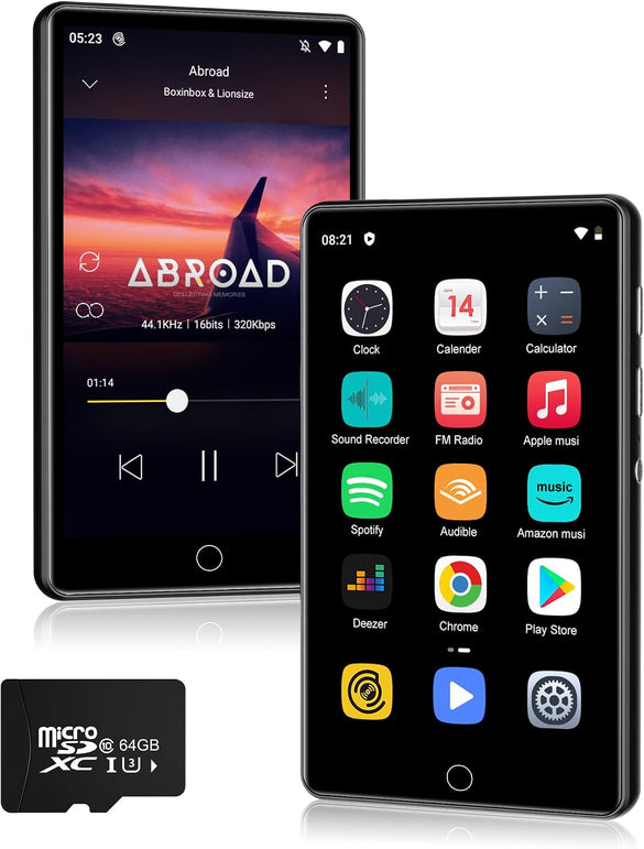 80GB MP3 Player with Bluetooth and Wifi, SWOFY M503Pro Mp3 & Mp4 Music Player with Spotify, Amazon Music, Deezer, Audible,Play Store, 4.0" Touch Screen with Speaker, FM Radio, up to 512GB Black