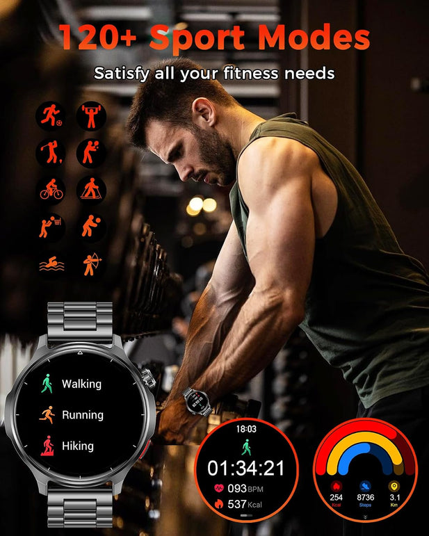 Smart Watches for Men with Bluetooth Calls, 1000Mah Long Battery Life Mens Smart Watch, 1.52" HD Fitness Watch for Men with 100+ Sports Modes, HR Sleep Tracker, IP68 Smartwatch for Android Iphone