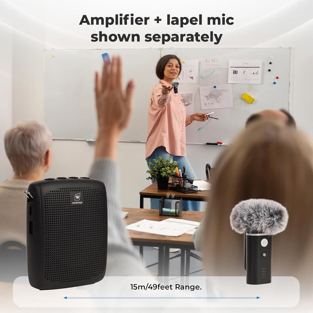 Winbridge WB006 Upgraded Wireless Voice Amplifier – Bluetooth Lapel Microphone with Speaker, Windproof Foam Compact & Portable, Clip-On Mic, Mini Megaphone for Teachers Presenters, Tour Guides