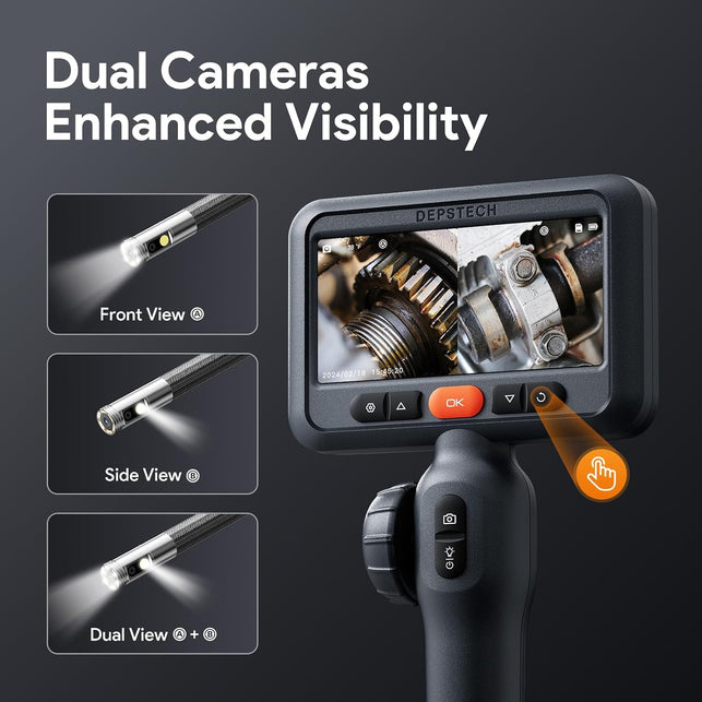 DEPSTECH 10FT Articulating Endoscope Camera with Light: Dual Lens Two-Way Articulated Industrial Borescope with 4.5" Screen and Snake Cable, Inspection Camera Automotive Tool for Wall, Pipe, Mechanic