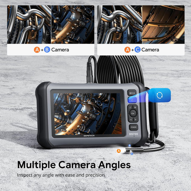 DEPSTECH DS700SE Triple Lens Endoscope Camera with Lights: 7'' IPS Screen and 16.5FT Flexible Cable Inspection Snake Camera, Industrial Borescope with Video and Sound Recording for Auto, Sewer, Pipe