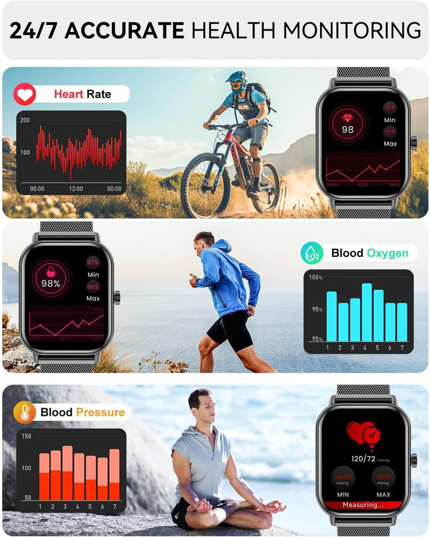 Smart Watch for Women Men, Smartwatch for Android Phones Iphone Compatible, 1.85" Smart Watches for Women Men, 110+ Sport Modes Smartwatch (2 Strap)