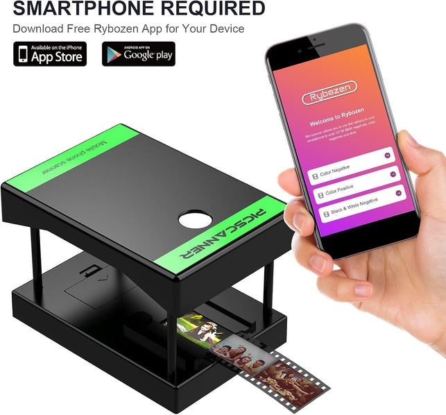 Rybozen Mobile Film and Slide Scanner, Lets You Scan and Play with Old 35Mm Films & Slides Using Your Smartphone Camera, Fun Toys and Gifts with LED Backlight, Rugged Plastic Folding Scanner