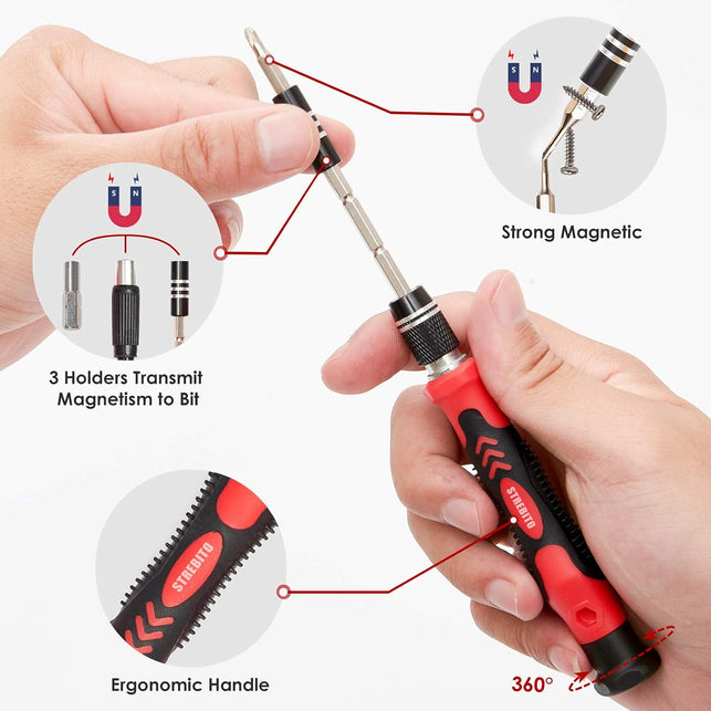 STREBITO Screwdriver Sets 142-Piece Electronics Precision Screwdriver with 120 Bits Magnetic Repair Tool Kit for Iphone, Macbook, Coumputer, Laptop, Tablet, PS4, Xbox, Nintendo, Eyeglasses, Jewelers
