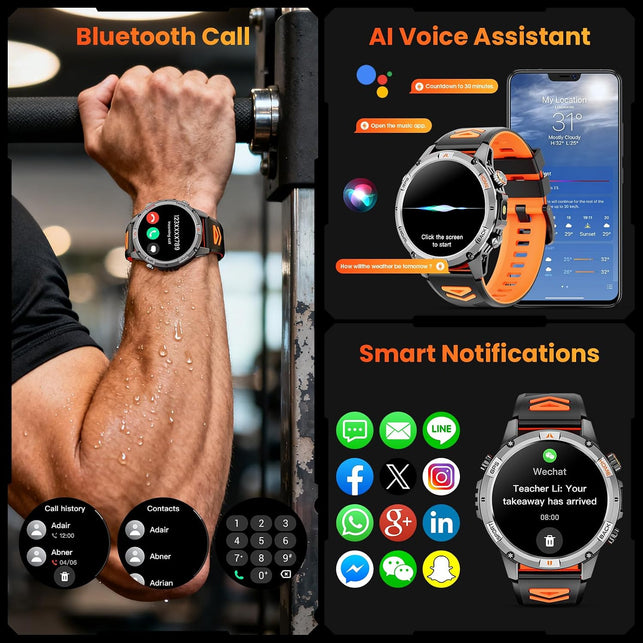 Military Smart Watch(Answer/Make Call), GPS Smartwatch for Men with LED Flashlight Compass, 1.46" HD Fitness Tracker Watch with 100+ Sport Modes, Rugged Smart Watches Compatible for Iphone (Black)
