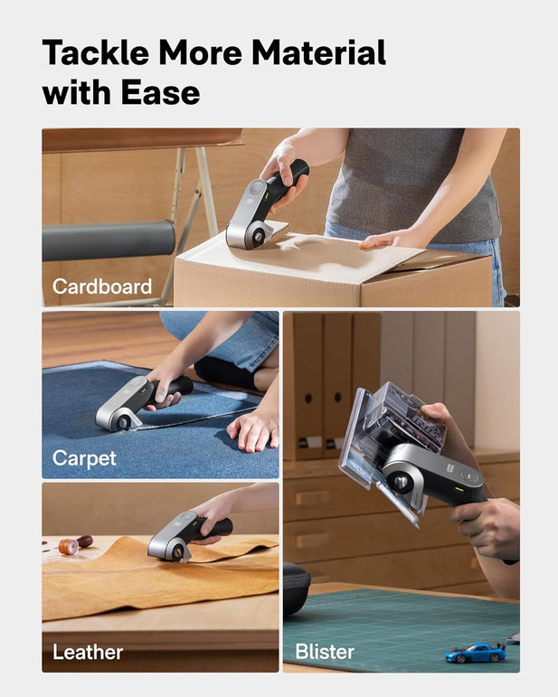 HOTO Edgeflow Electric Cardboard Cutter, Premium USB-C Rechargeable Cordless Electric Scissors, Titanium Blade & LED Display, Tool-Free Blade Swap & Self-Sharpening, for Cardboard Box, Carpet, Leather