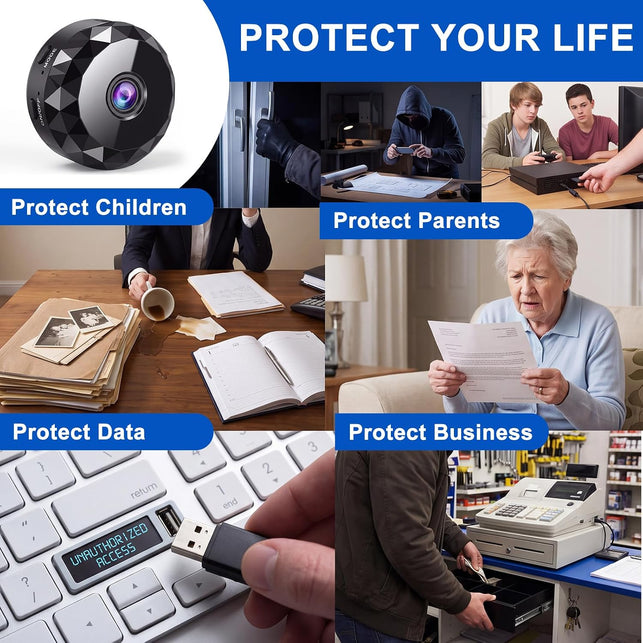 Mini Hidden Camera 1080P Full HD Hidden Camera Portable Small Nanny Cam with Night Vision and Motion Detection - Built-In Battery - 1-Way Audio Covert Security Camera for Home/Office/Indoor/Outdoor
