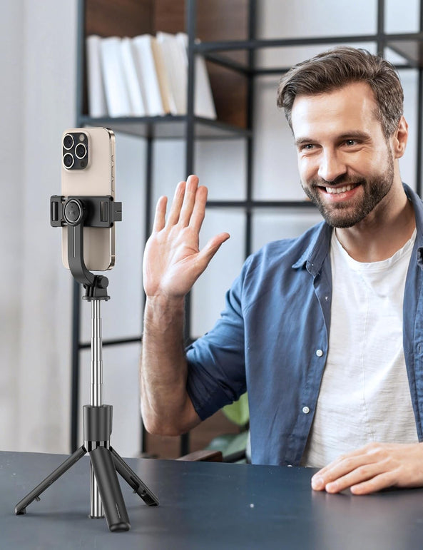 SelfieShow  Portable Selfie Stick, 4 in 1 Extendable Phone Tripod Stand with Detachable Wireless Remote & Phone Holder 360° Rotating Mini Travel Tripod Compatible with Iphone 16/15/14/13 Pro
