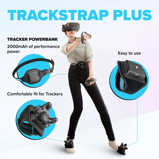 Rebuff Reality Trackstrap plus - VIVE Tracker 3.0 / VIVE Tracker (Sold Separately) Full Body Tracking - 10+ Hrs 6,000Mah Battery - Adjustable Comfortable Foot Straps and Waist Belt - Popular in Vrchat - Motion Capture